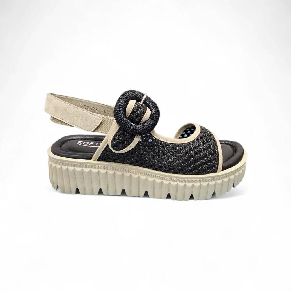 NEW SOFTWAVES women's italina sandals in black/almond